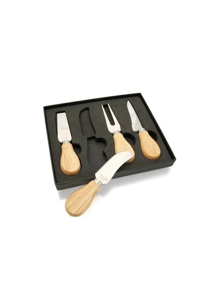 Set 4 Utensilios Queso Acero Madera Koet-2