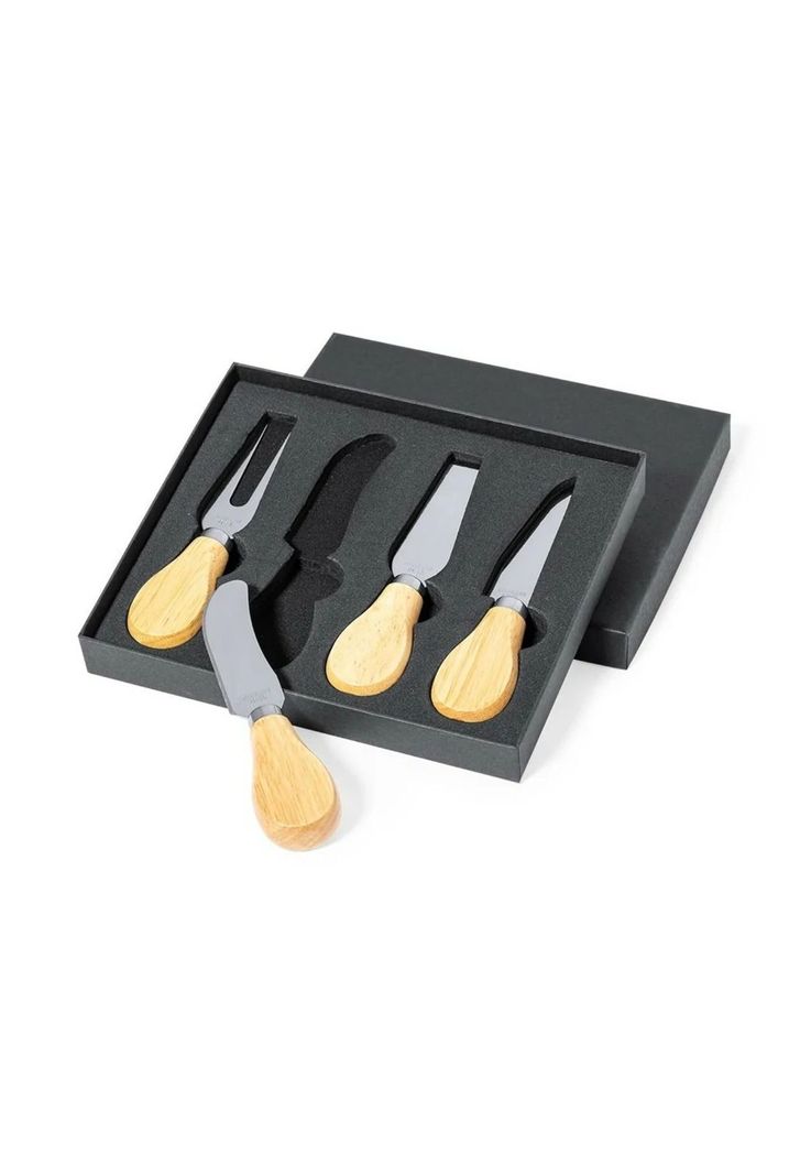 Set 4 Utensilios Queso Acero Madera Koet-3