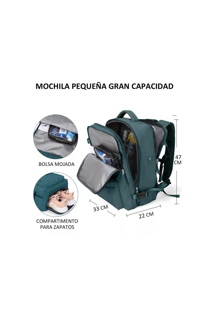 Mochila Viaje Gran Capacidad USB Tela Verde DLX-3