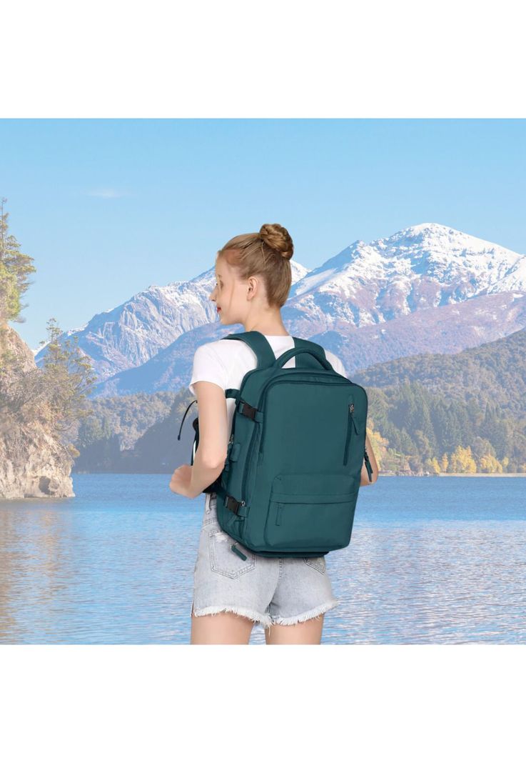 Mochila Viaje Gran Capacidad USB Tela Verde DLX-4