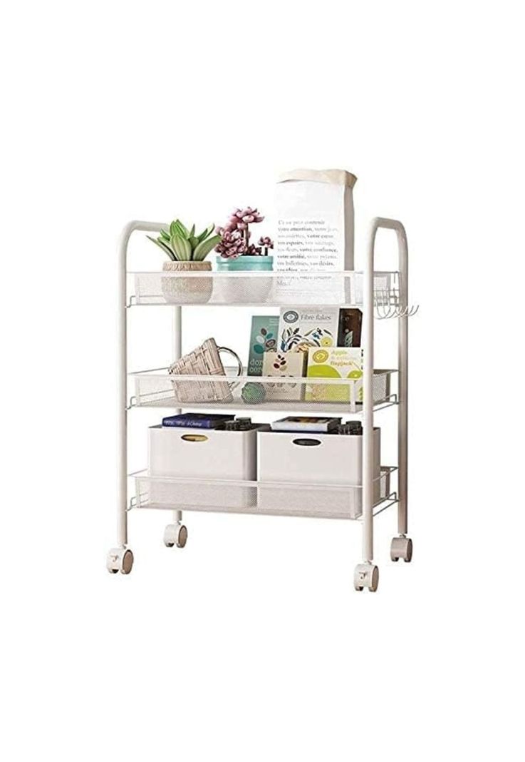 Organizador Repisa 3 Niveles Ruedas Metal Blanco 63x27x45 CM-1