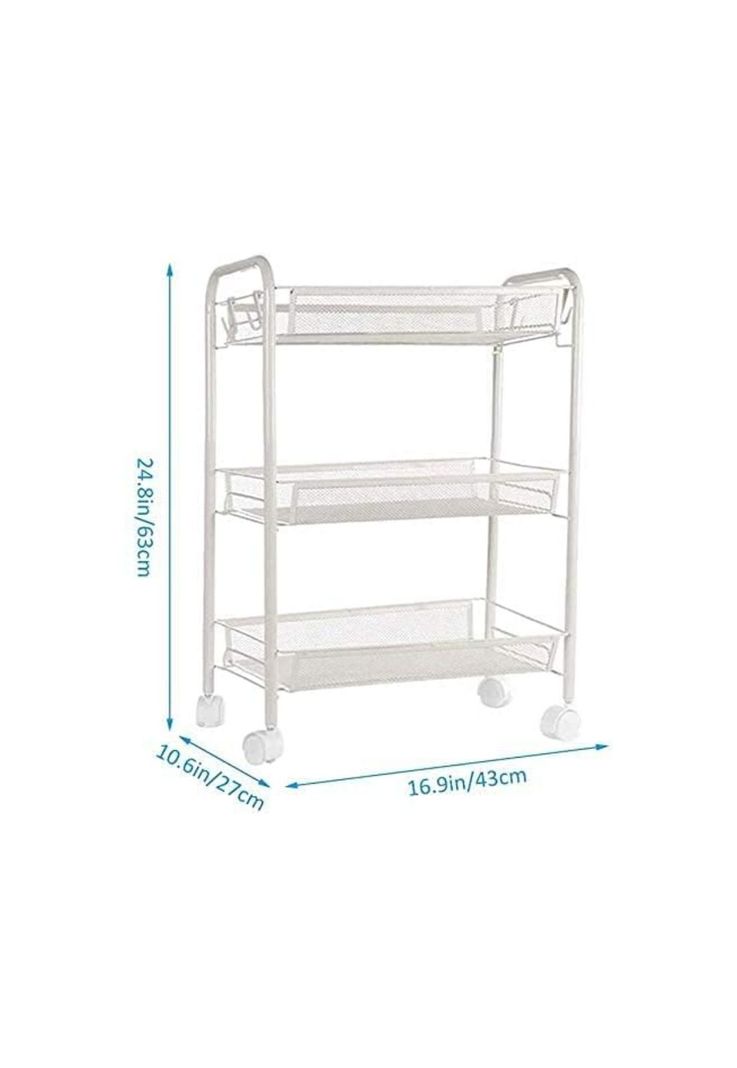 Organizador Repisa 3 Niveles Ruedas Metal Blanco 63x27x45 CM-2