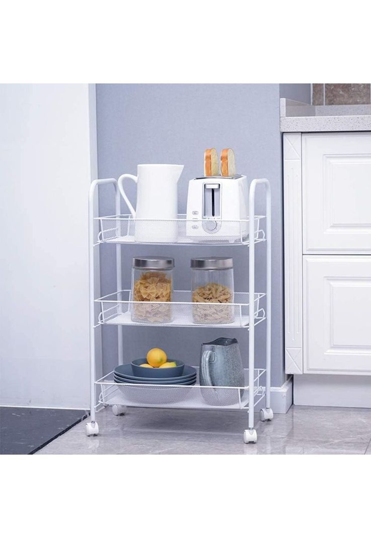 Organizador Repisa 3 Niveles Ruedas Metal Blanco 63x27x45 CM-3