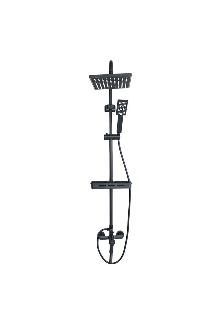 Ducha Columna Llave Monomando Moderna Cuadrada Acero Negro-0