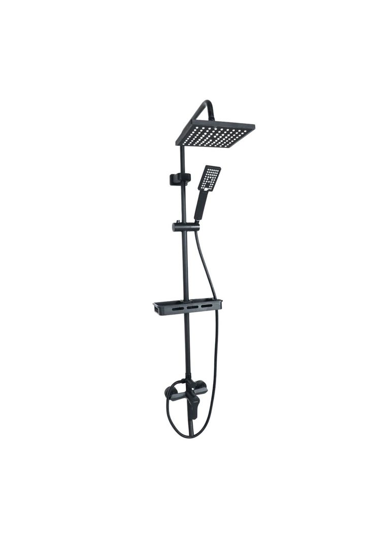 Ducha Columna Llave Monomando Moderna Cuadrada Acero Negro-1