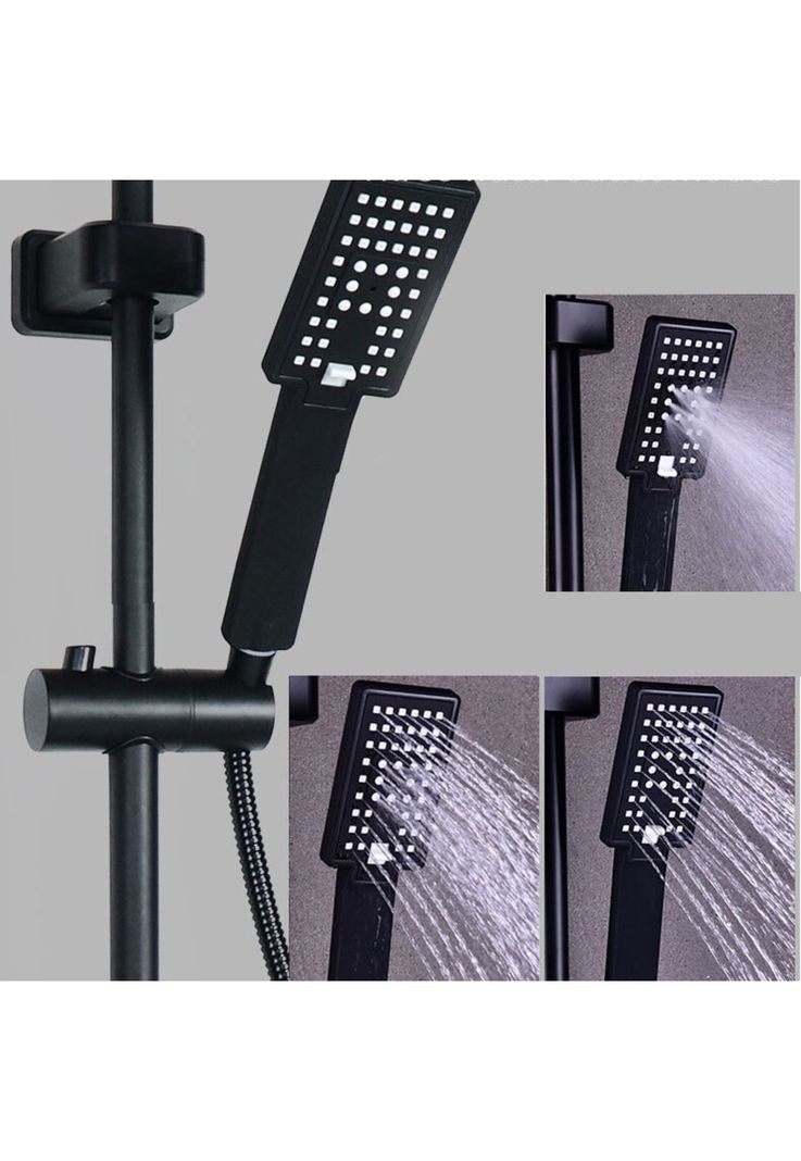 Ducha Columna Llave Monomando Moderna Cuadrada Acero Negro-5