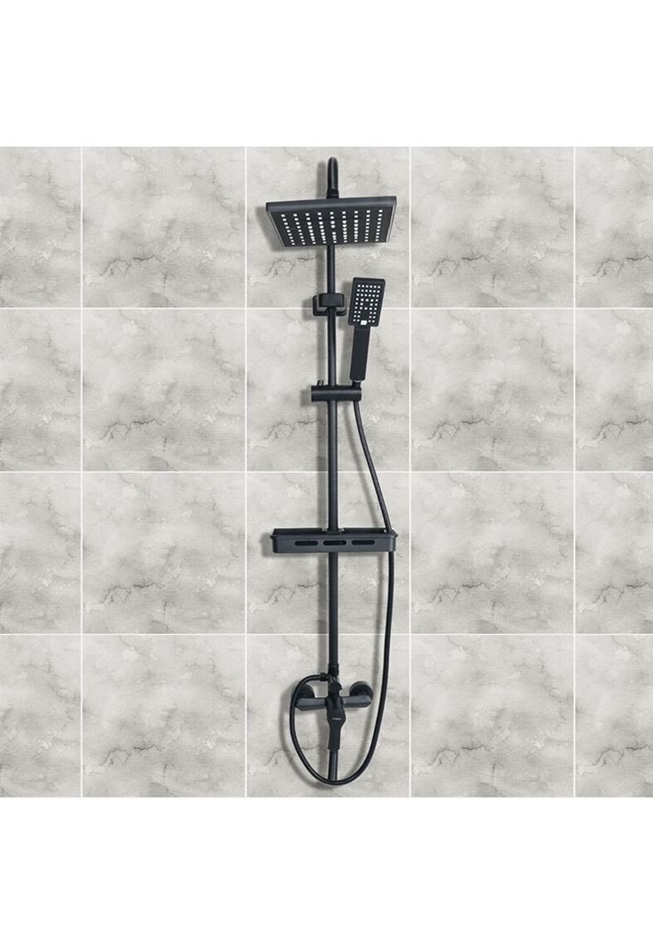 Ducha Columna Llave Monomando Moderna Cuadrada Acero Negro-6
