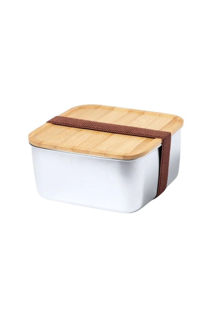 Contenedor Tupper Hermético Cuadrado Acero Inox. Bambú Tusvik 1400 ML-0