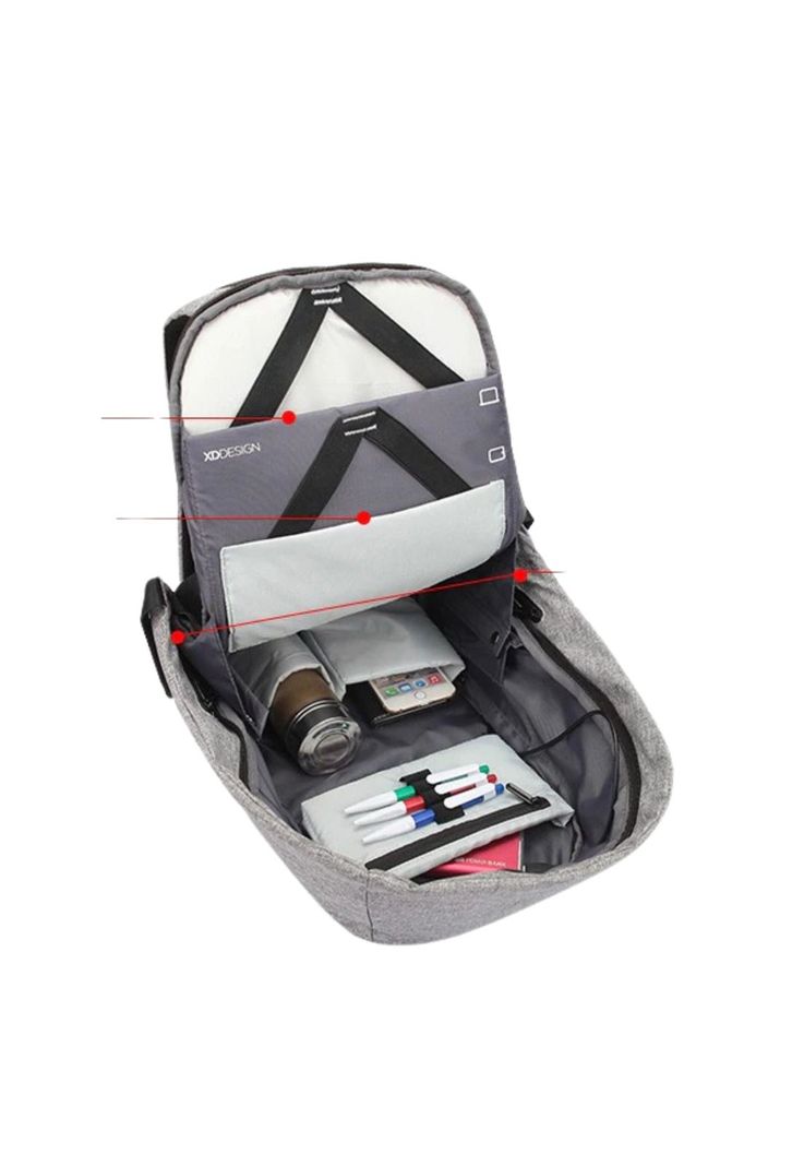 Mochila Bolso Notebook Antirrobo Ajustable Acolchado 25 L Gris-2