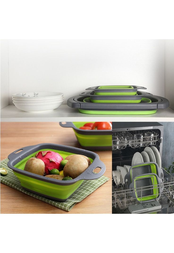 Pack 2 Coladores Escurridor Rectangular Cocina Verde-3