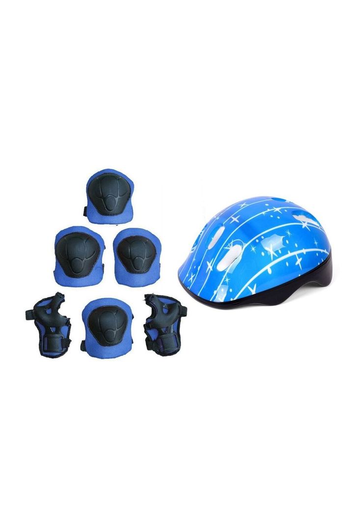 Casco Bicicleta Rodilleras Infantil Niños Anticaída Azul-0