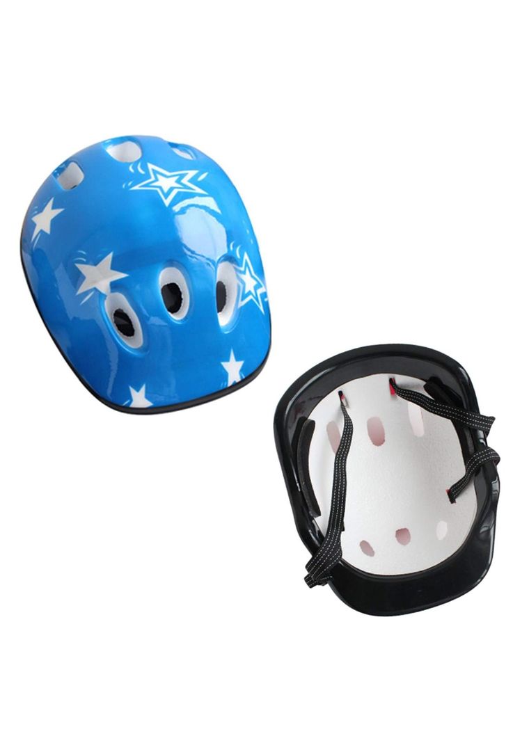 Casco Bicicleta Rodilleras Infantil Niños Anticaída Azul-1