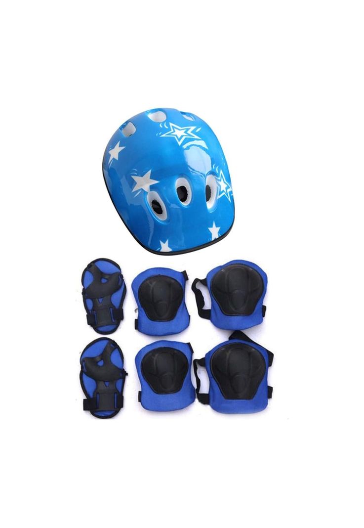 Casco Bicicleta Rodilleras Infantil Niños Anticaída Azul-2