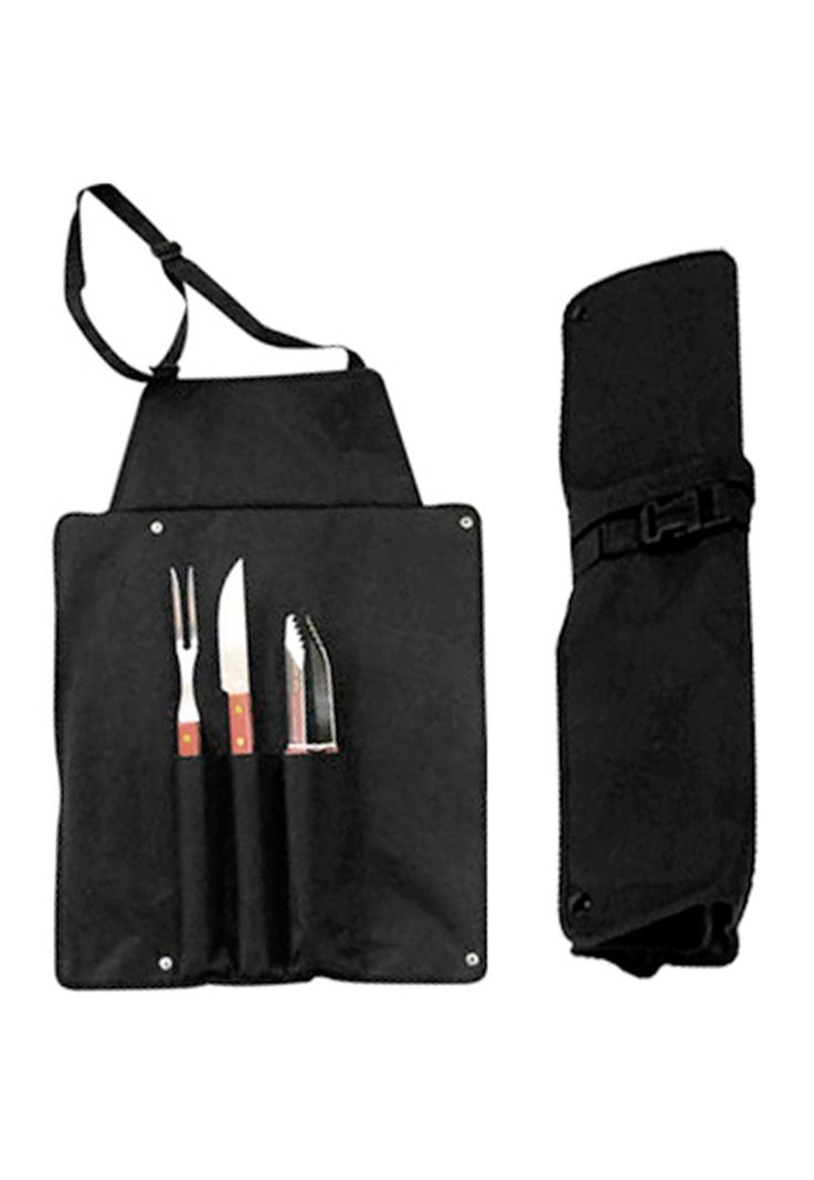 Delantal Asado Parrilla Negro 3 Herramientas-2