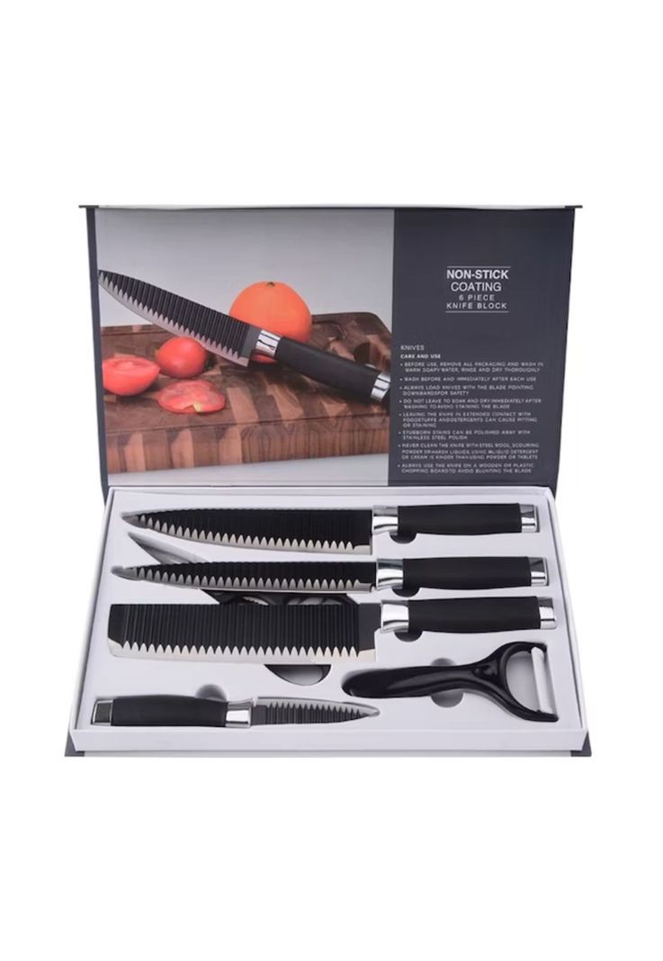 Set Cuchillo Acero Inoxidable 6 Piezas Antibacterial Negro-0