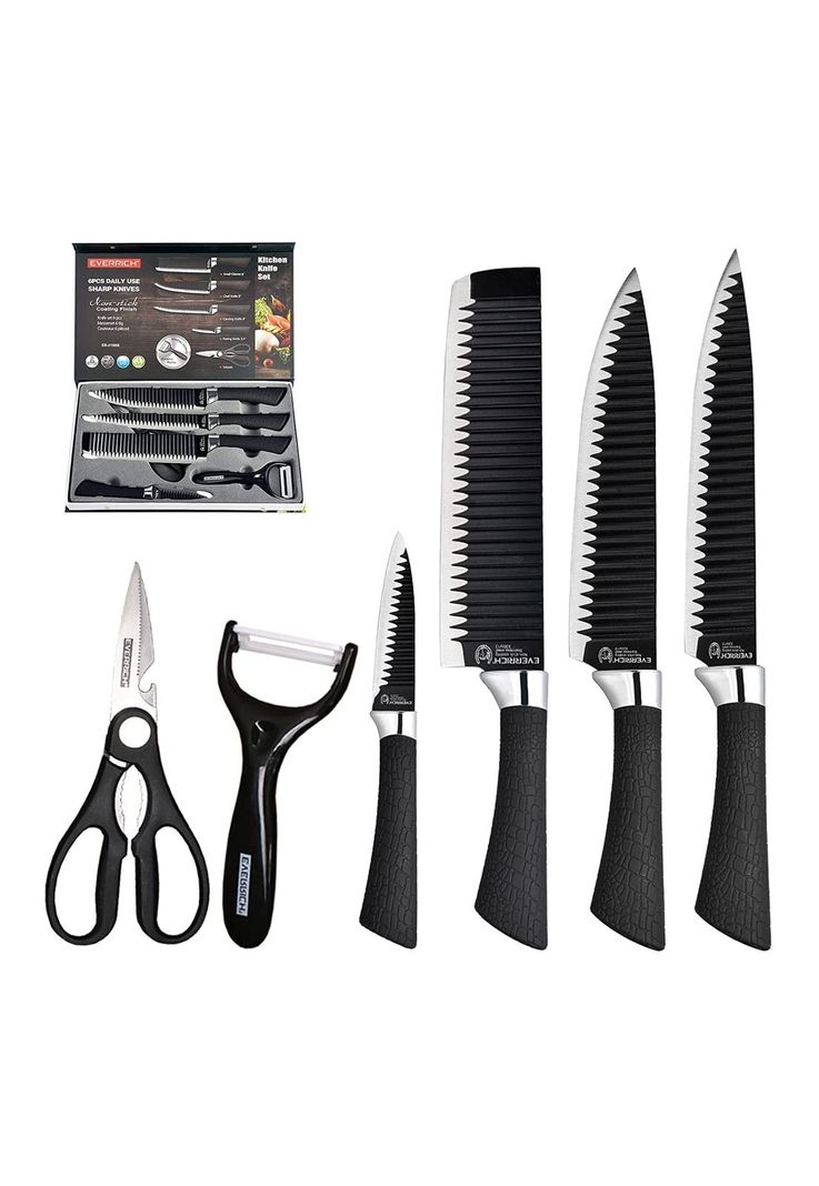 Set Cuchillo Acero Inoxidable 6 Piezas Antibacterial Negro-1