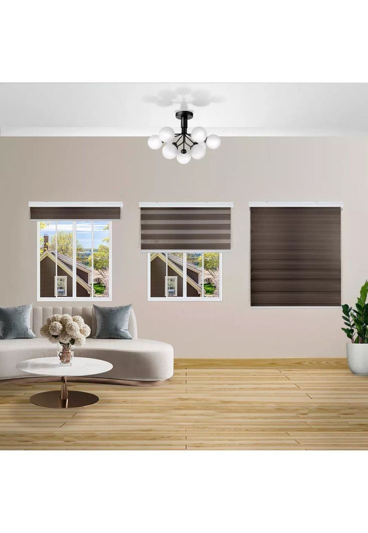 Cortina Roller Dúo Zebra Día Noche Café Oscuro 80x200 CM-1