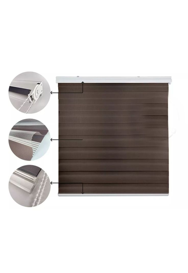 Cortina Roller Dúo Zebra Día Noche Café Oscuro 80x200 CM-4