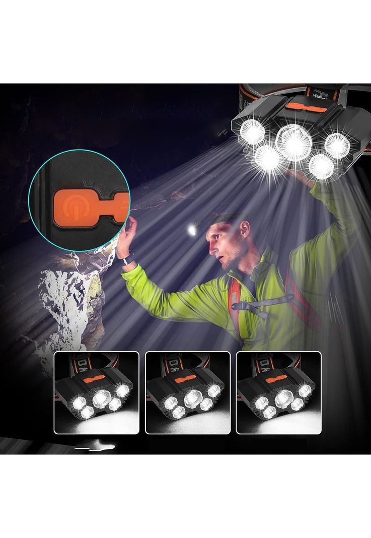 Linterna Cabeza Frontal LED Recargable Alta Potencia 4 Modos-4