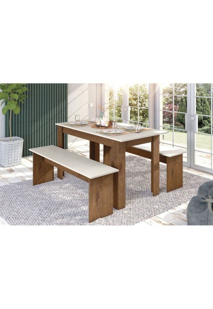 Comedor Madera 4 a 6 Personas 135x75x75 CM Blanco-3