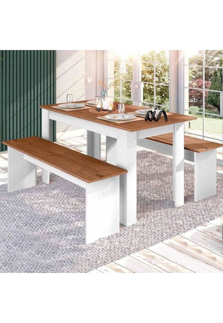 Comedor Madera 4 a 6 Personas 135x75x75 CM Blanco-4