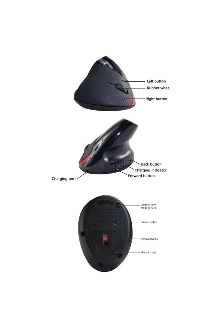Mouse Vertical Ergonómico Recargable USB Negro-6