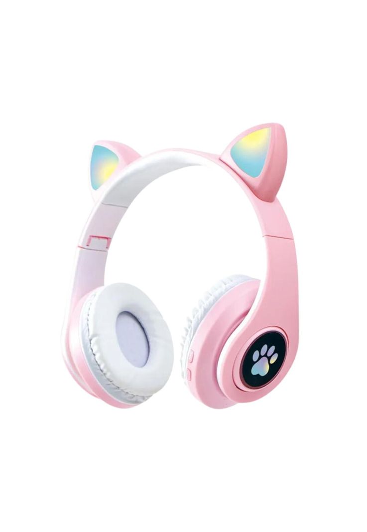 Audífonos inalámbrico Orejas Gato LED Wireless Bluetooth Rosado-0