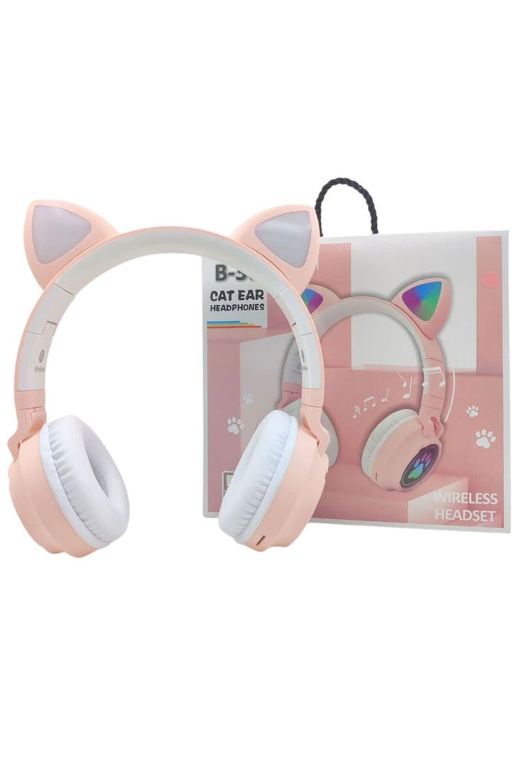 Audífonos inalámbrico Orejas Gato LED Wireless Bluetooth Rosado-1