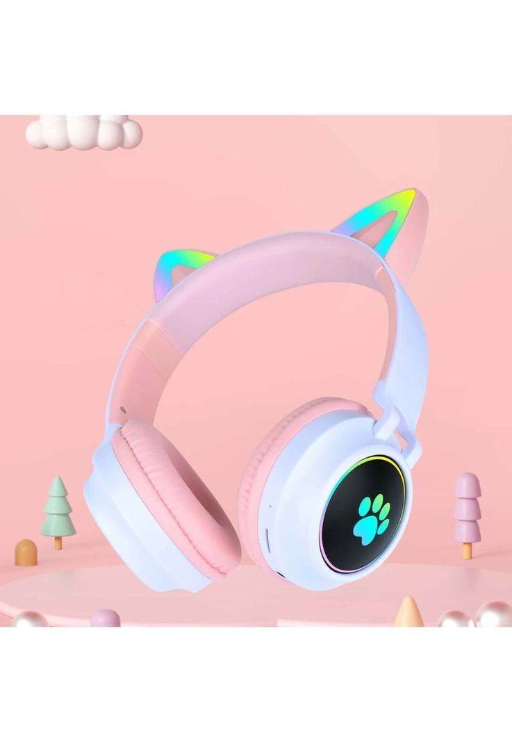 Audífonos inalámbrico Orejas Gato LED Wireless Bluetooth Rosado-4