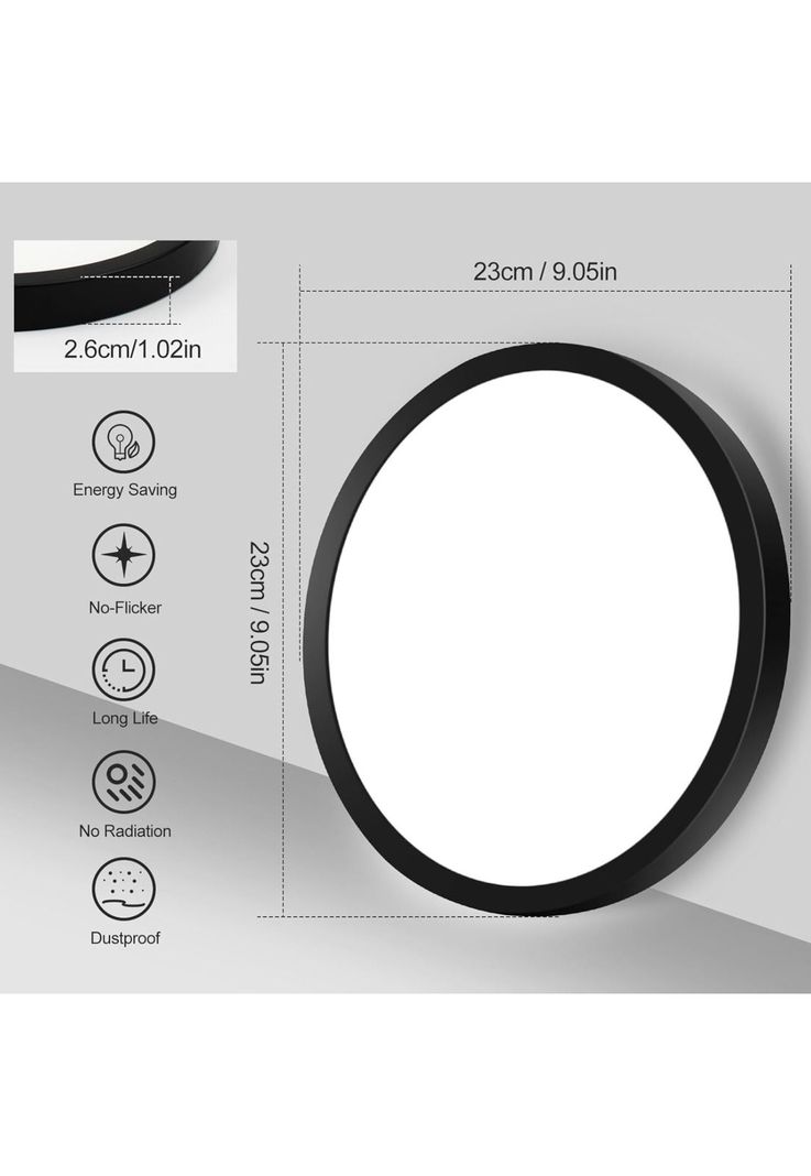 Foco Panel Led Plafón Sobrepuesto Redondo Luz Cálida 220v 3000°K  Negro 30 CM-2