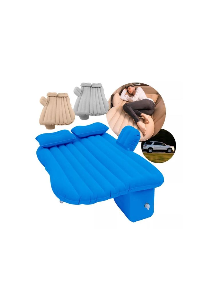 Colchón Infable Automóvil 2 Almohadas + Compresor Azul-4