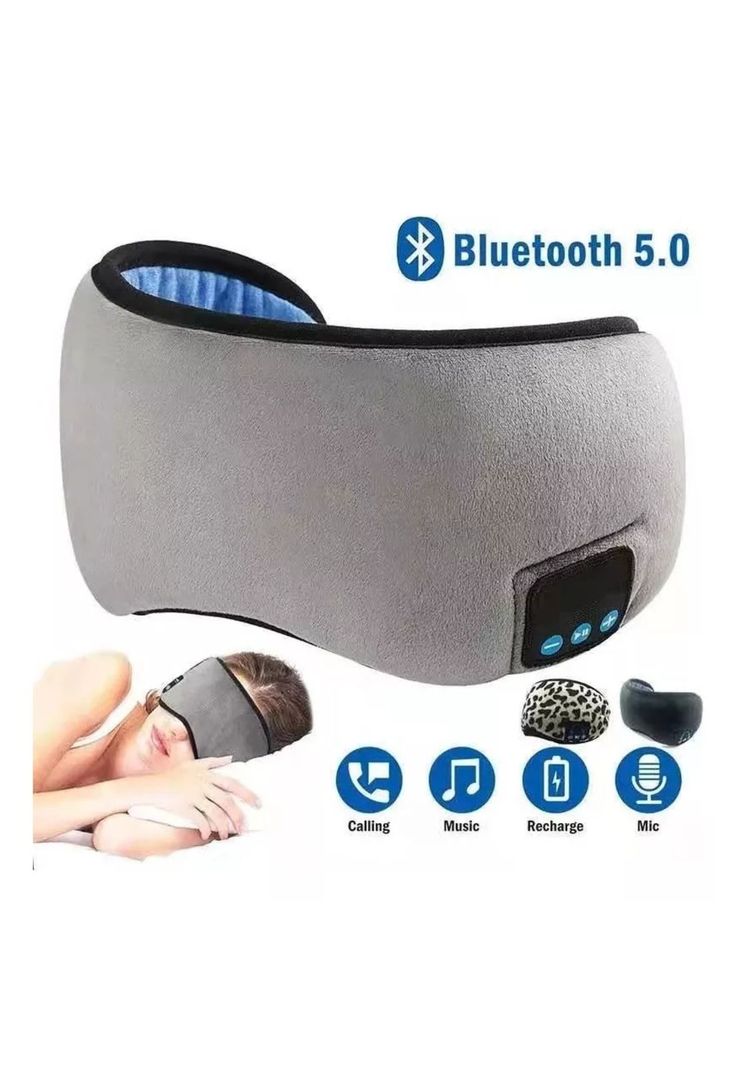 Máscara Antifaz Dormir Auriculares Música Bluetooth Gris-2