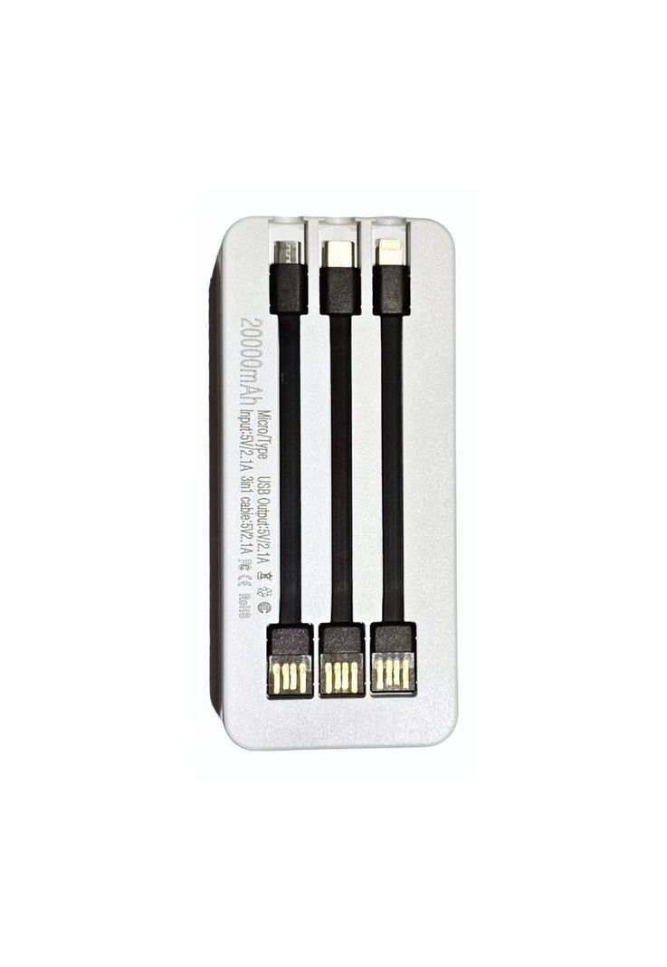 Batería Emergencia Power Bank 20.000 MHZ 3 Puertos Blanco-1