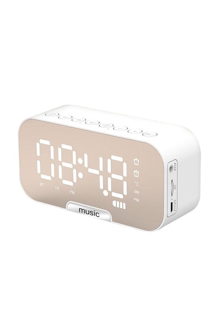 Radio Reloj Despertador Digital Parlante Bluetooth Espejo Blanco-0
