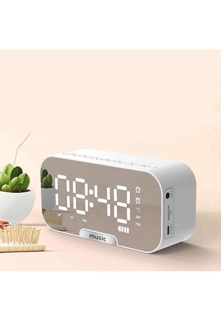 Radio Reloj Despertador Digital Parlante Bluetooth Espejo Blanco-1