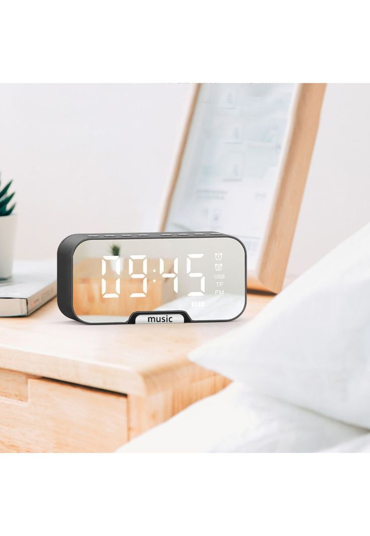 Radio Reloj Despertador Digital Parlante Bluetooth Espejo Blanco-2