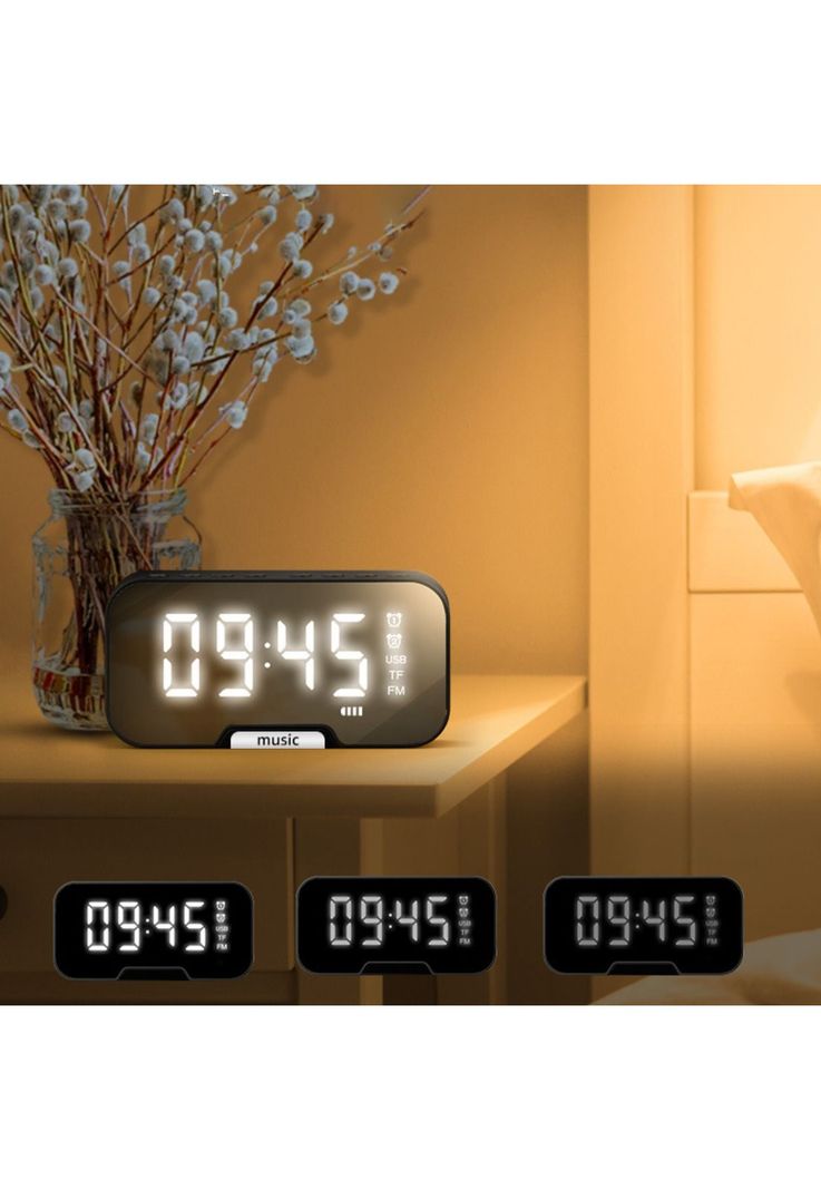 Radio Reloj Despertador Digital Parlante Bluetooth Espejo Blanco-5