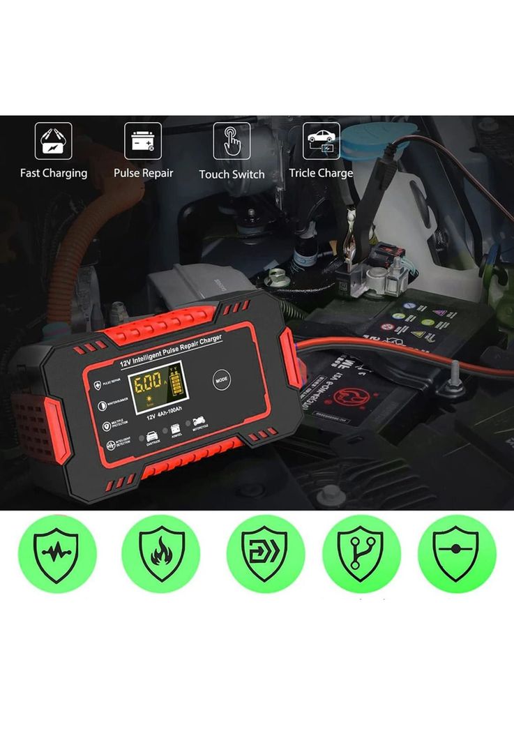 Cargador Batería Automóvil 6 AMP Monitor Carga Inteligente 12 V Rojo-2