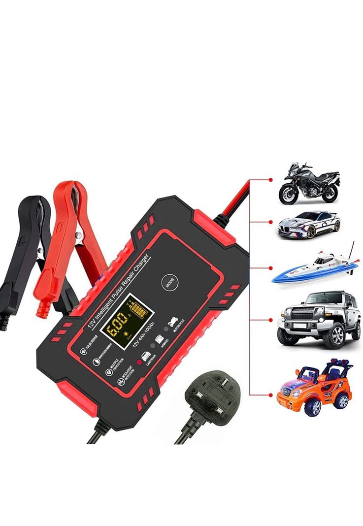Cargador Batería Automóvil 6 AMP Monitor Carga Inteligente 12 V Rojo-3