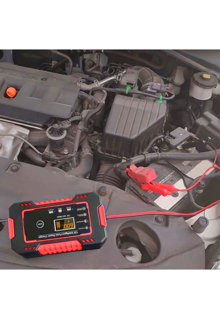 Cargador Batería Automóvil 6 AMP Monitor Carga Inteligente 12 V Rojo-5