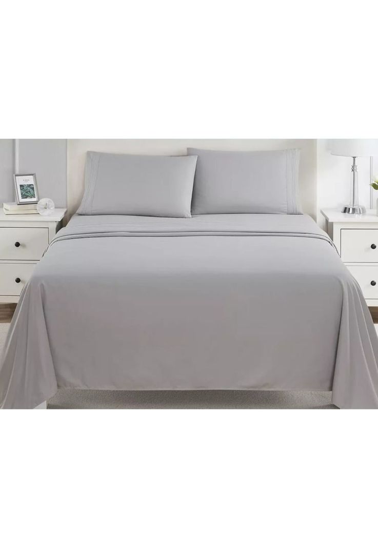 Juego Sábanas Hotel Ultra Suave Microfibra + 2 Fundas Bordadas King Gris-3