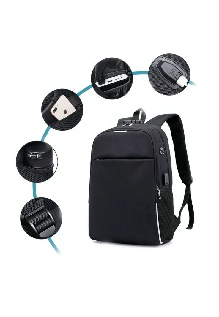 Mochila Notebook Impermeable USB Negro 46x30x15 CM-2