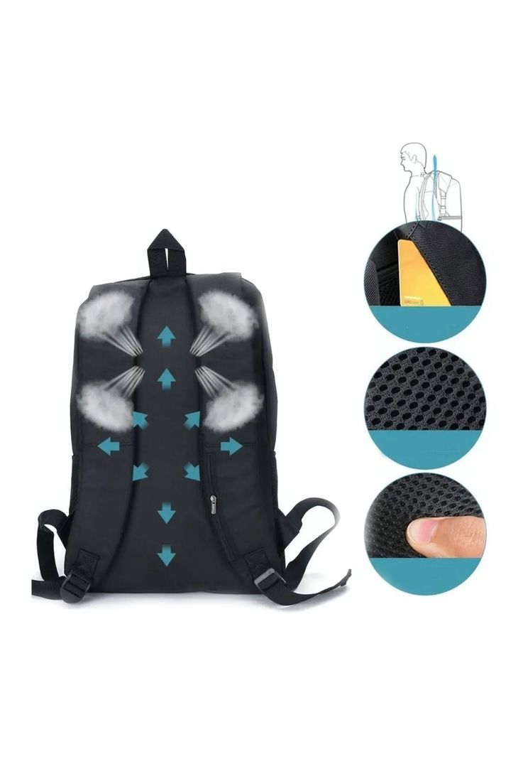 Mochila Notebook Impermeable USB Negro 46x30x15 CM-3