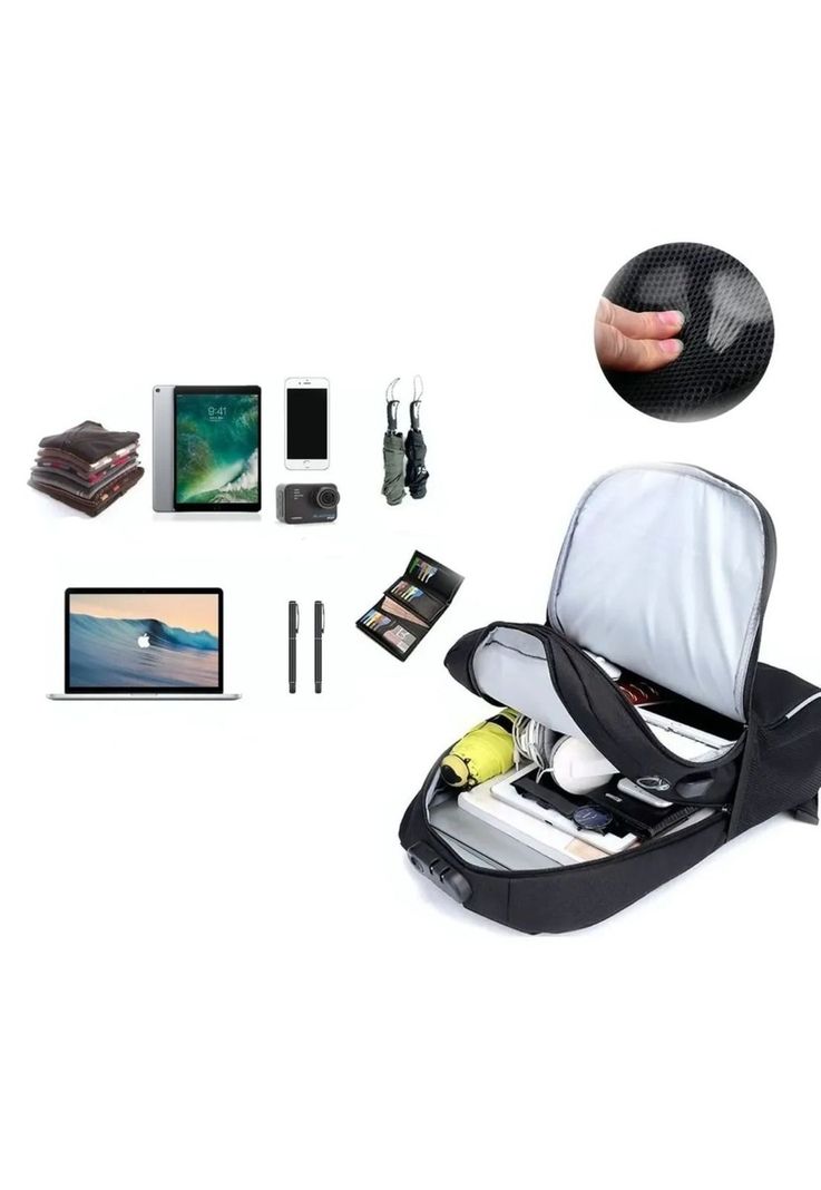 Mochila Notebook Impermeable USB Negro 46x30x15 CM-5