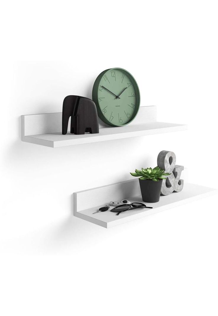 Set 4 Repisas Flotantes Rectas Soporte Blanco 2x 40 CM - 2x 60 CM-0