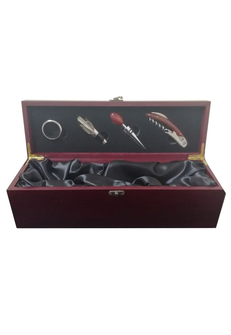 Caja Madera Barnizada 4 Accesorios Metálicos Vino-0