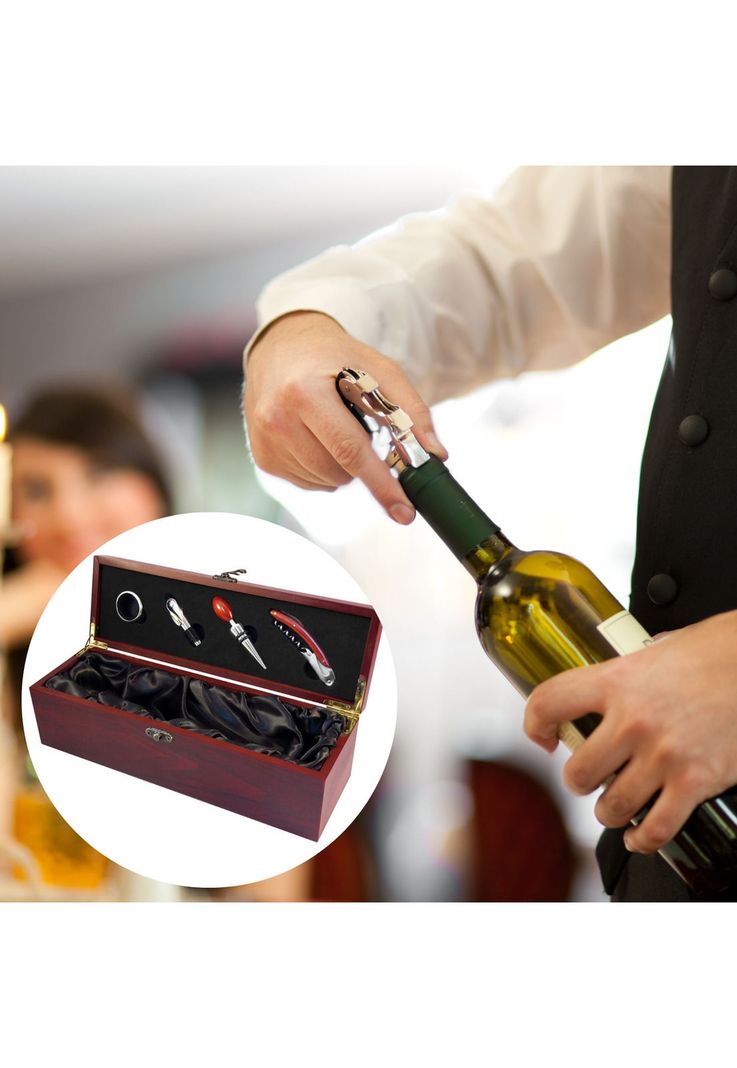 Caja Madera Barnizada 4 Accesorios Metálicos Vino-4