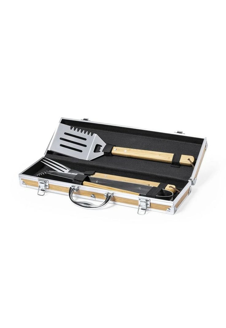 Set Maleta Parrillera 3 Accesorios Metal Bambú Lenvit-5