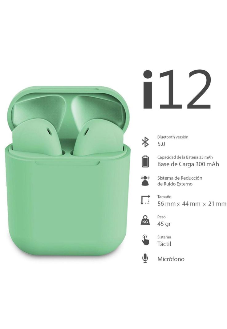 Audífonos Inalámbricos Bluetooth Táctil I12 Tws Verde-6