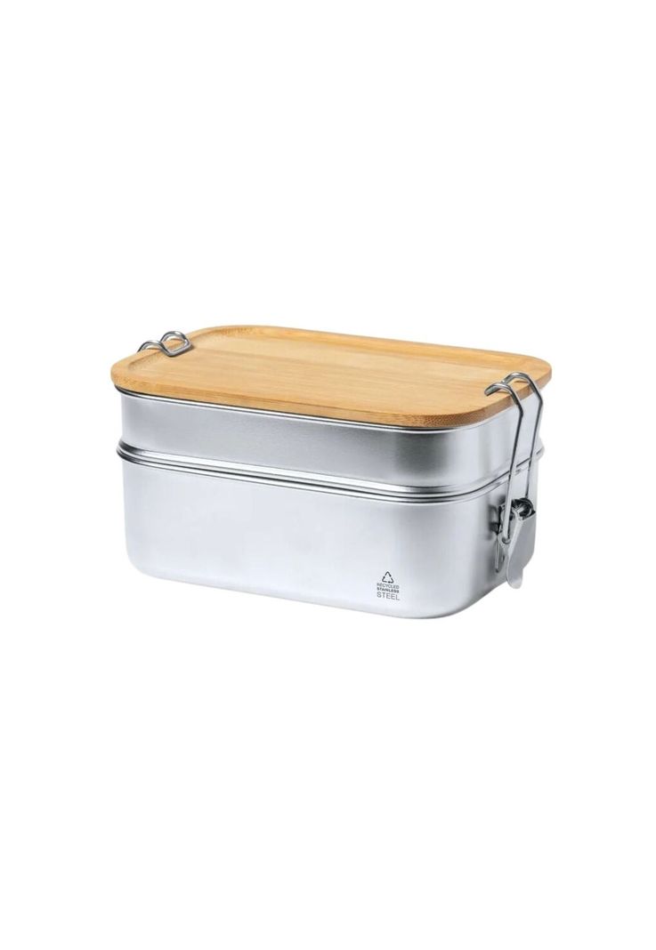 Contenedor Tupper Hermético Doble Acero Inox. Bambú Vinckers 940 ML-0